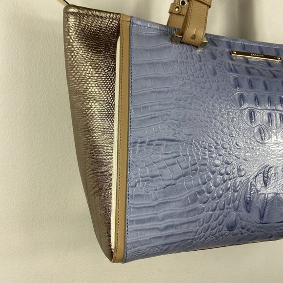 BRAHMIN Medium Arno Satchel Tote Leather Bag Lilac Periwinkle Silver - Picture 3 of 16